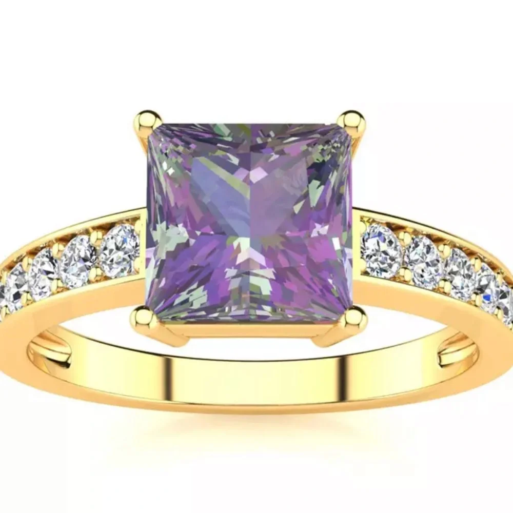 New Square Step Cut 1 7/8ct Mystic Topaz Diamond Ring in 14K Yellow Gold